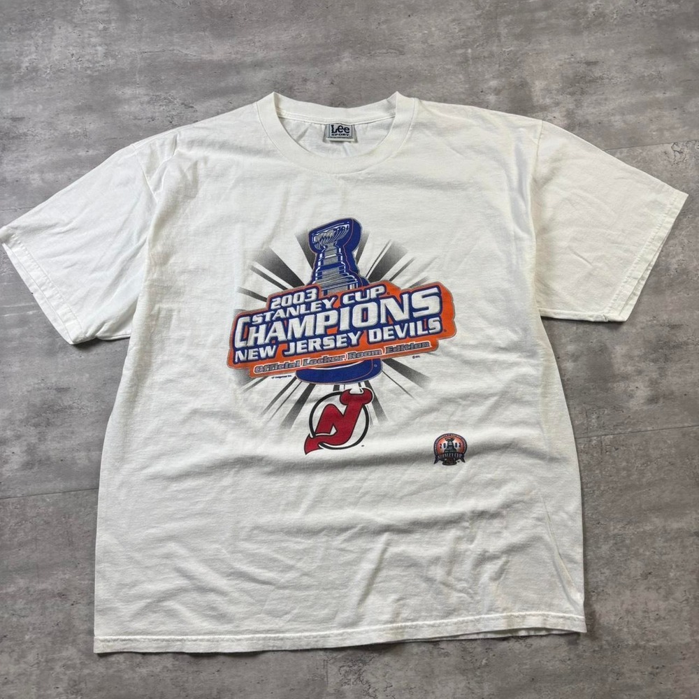 Lee Sport T-Shirt Mens XL White 2003 New Jersey Devils Stanley Cup Champions